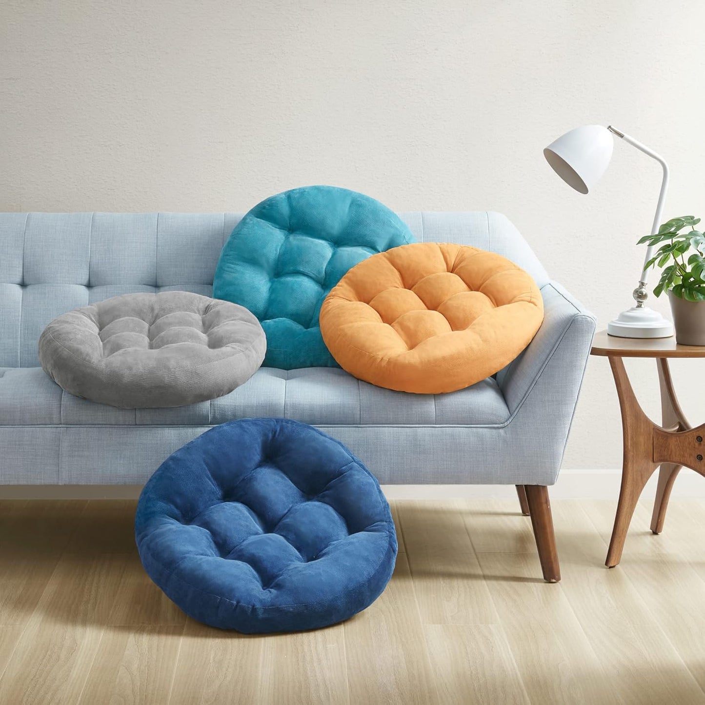 Meditation Floor Pillow, Round Large Pillows Seating for Adults, Tufted Corduroy Cushion for Tatami Living Room, Orange Yellow 22 Inch