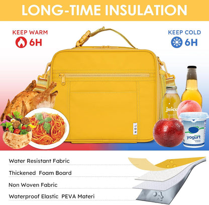 NOL Kids Lunch Bag -Kids 3+ Reusable Insulated Lunch Box with Zipper Closure Buckle Handle Adjustable Long Shoulder Strap, Easy-Clean Waterproof Fabric, Children Lunch Tote Bag for School-Earth-yellow