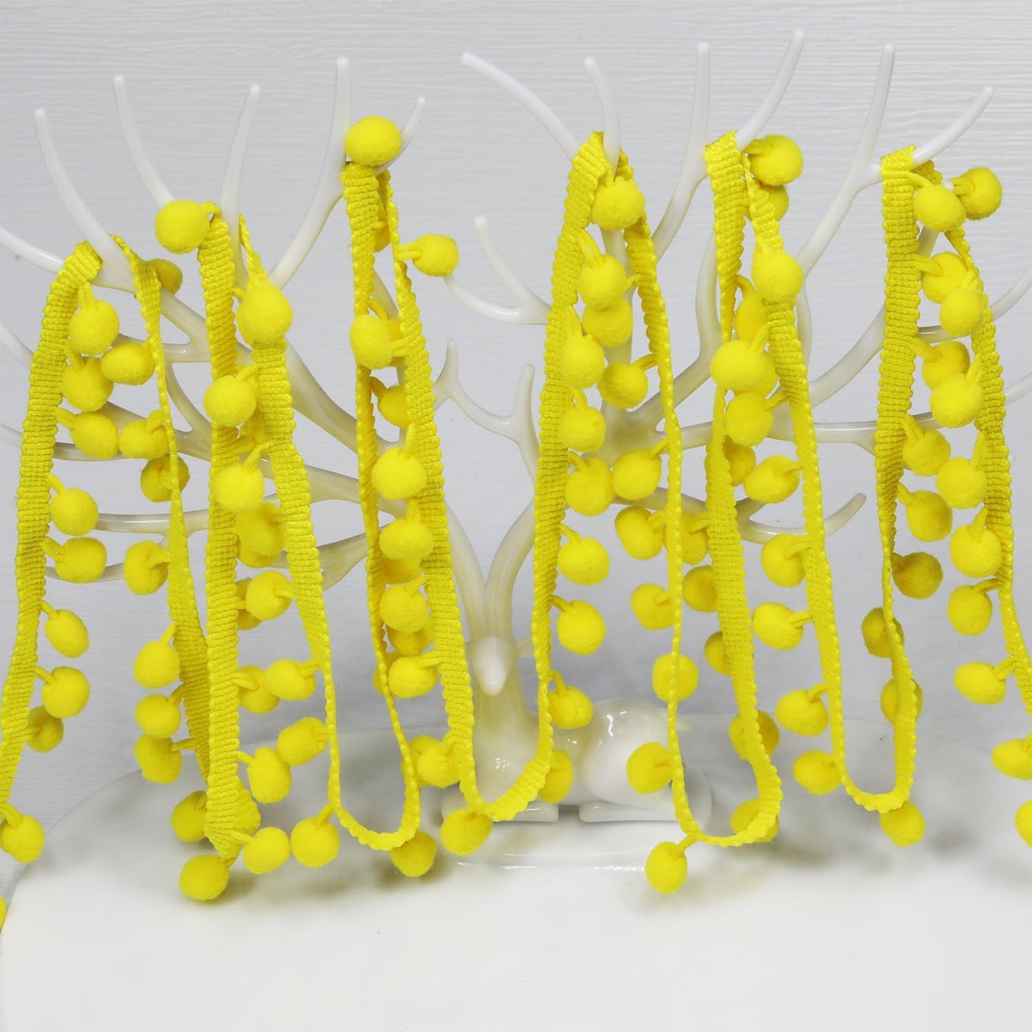 18 Yards Pompom Size 12mm/0.47 inch Yellow Small Round Ball Fringe Trim DIY Craft Sewing Accessory for Home Curtain Clothes Pillow Decoration(Yellow)