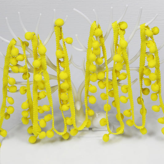 18 Yards Pompom Size 12mm/0.47 inch Yellow Small Round Ball Fringe Trim DIY Craft Sewing Accessory for Home Curtain Clothes Pillow Decoration(Yellow)
