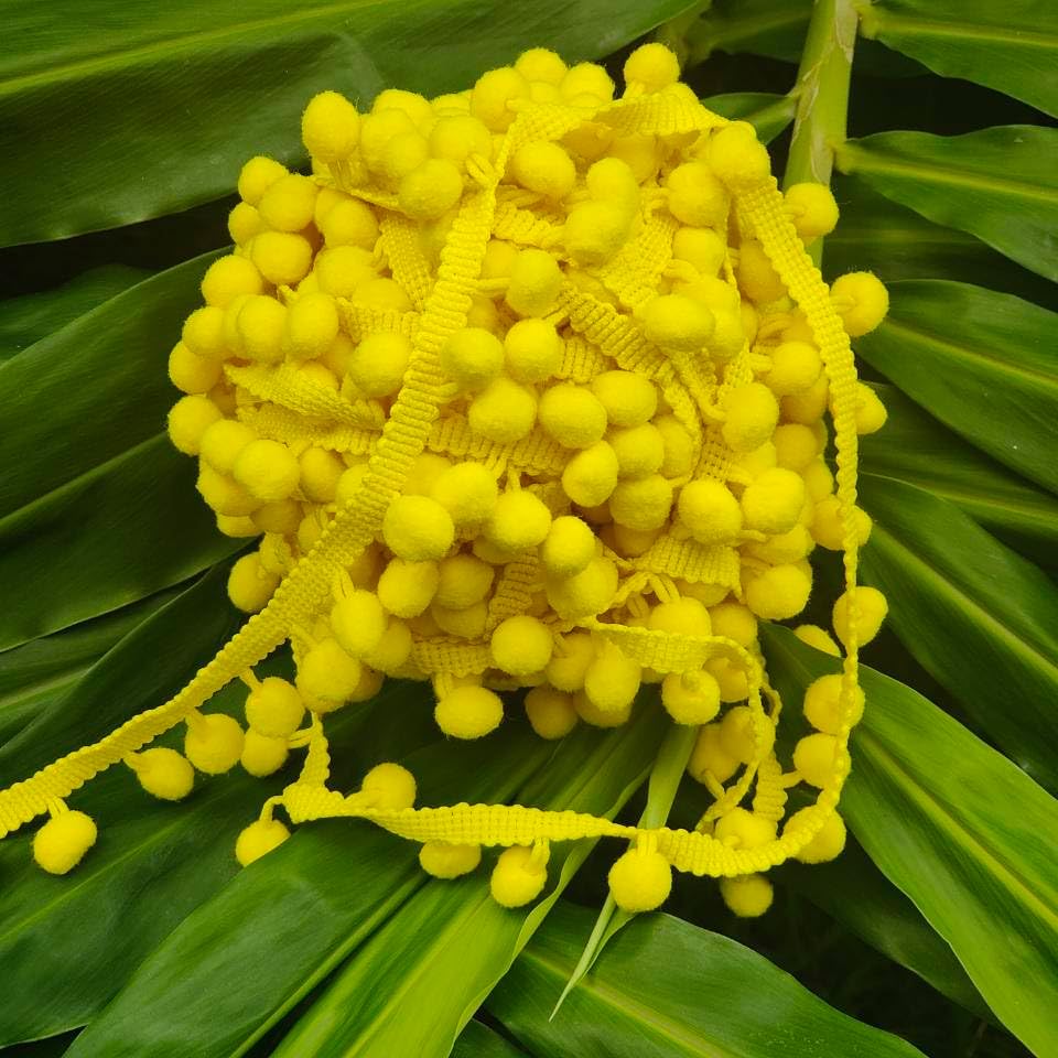 18 Yards Pompom Size 12mm/0.47 inch Yellow Small Round Ball Fringe Trim DIY Craft Sewing Accessory for Home Curtain Clothes Pillow Decoration(Yellow)