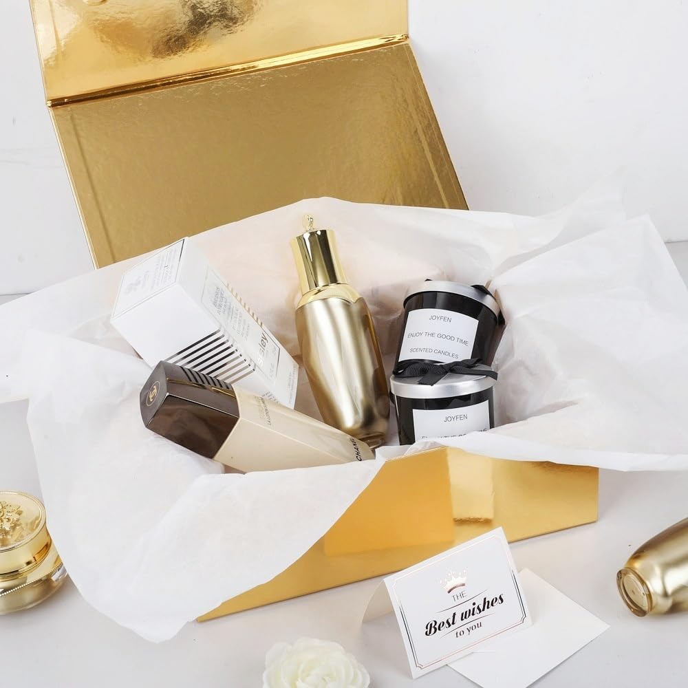 1 Pcs Gold Gift Box 9.5x6x3 Inch with Magnetic Lid | Collapsible Luxury Present Box,for Birthday,Christmas Holiday Gift Includes Card,Ribbon,Tissue Paper & Shredded Filler