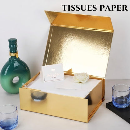 1 Pcs Gold Gift Box 9.5x6x3 Inch with Magnetic Lid | Collapsible Luxury Present Box,for Birthday,Christmas Holiday Gift Includes Card,Ribbon,Tissue Paper & Shredded Filler