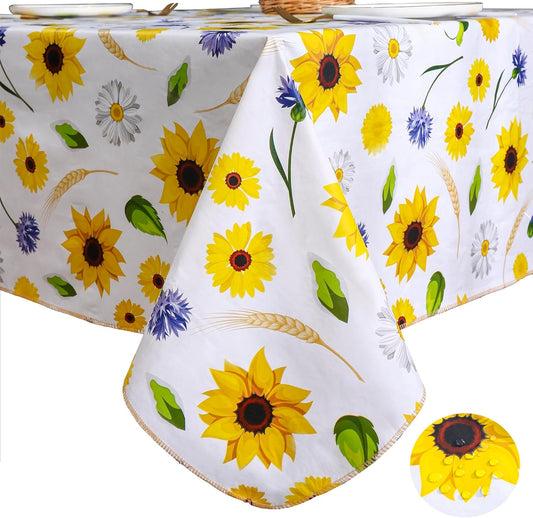 Heavy Duty Vinyl Tablecloth with Flannel Backing Waterproof Oil-Proof Plastic Table Cloth Stain-Resistant Wipeable Rectangle or Square Table Cover for Indoor and Outdoor (Yellow Flower, 60x84 Inch)