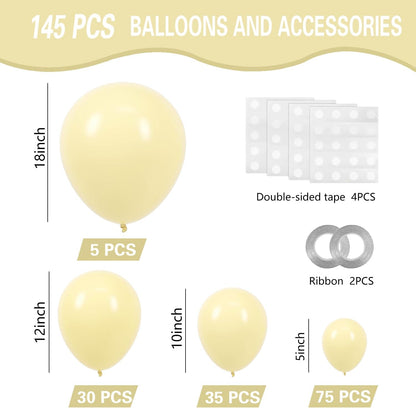 Pastel Yellow Balloons 145pcs Different Sizes 18 12 10 5 Inches Light Yellow Latex Balloon Garland Arch for Birthday Baby Shower Wedding Anniversary Graduation Party Decorations