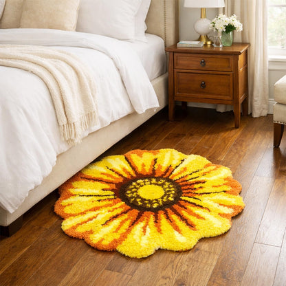 Flowers Bath Rug, Yellow Non-Slip Mat for Bathroom | Sunflower Floral Absorbent Mats for Bedroom, Living Room and Laundry