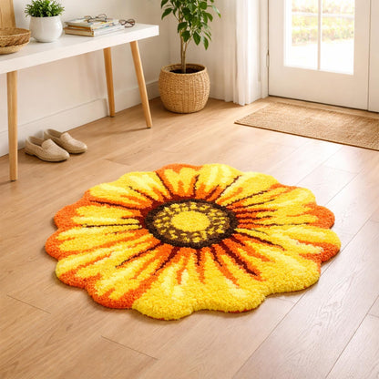 Flowers Bath Rug, Yellow Non-Slip Mat for Bathroom | Sunflower Floral Absorbent Mats for Bedroom, Living Room and Laundry