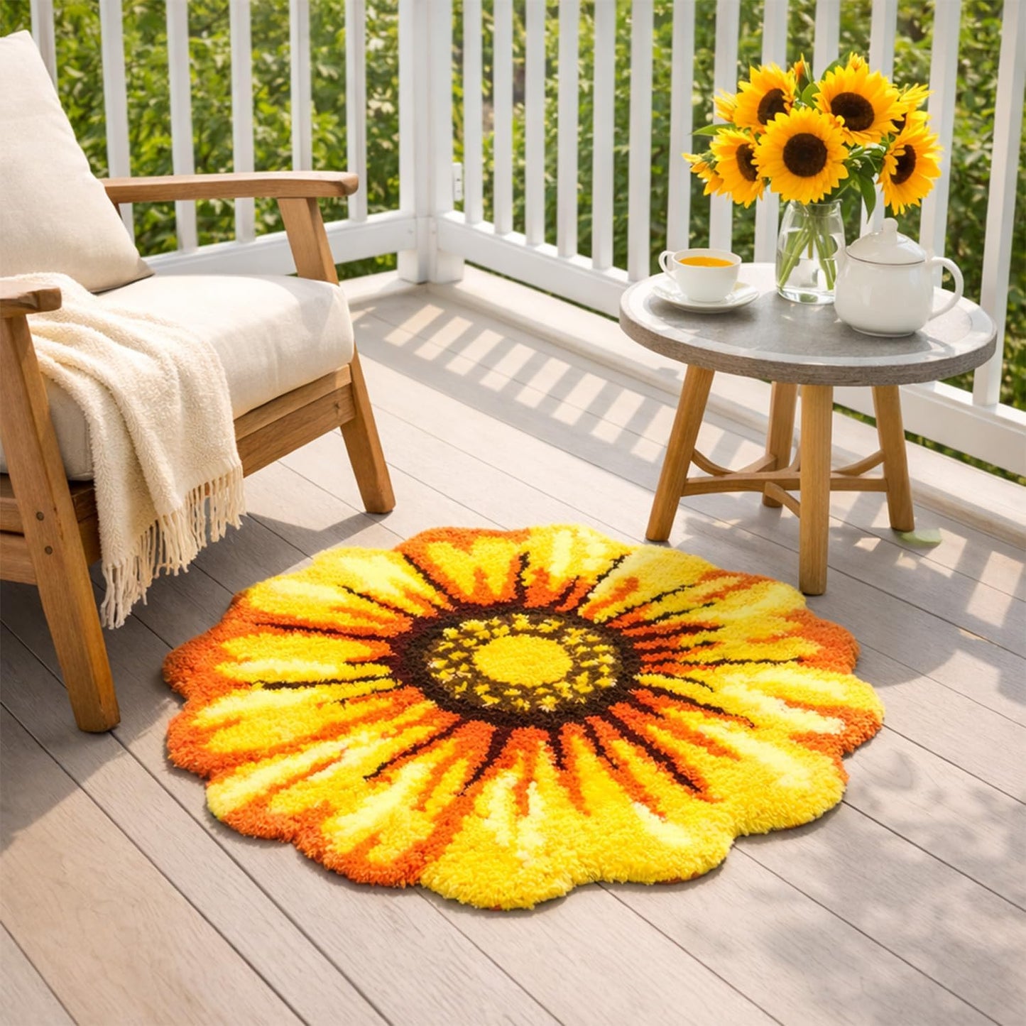 Flowers Bath Rug, Yellow Non-Slip Mat for Bathroom | Sunflower Floral Absorbent Mats for Bedroom, Living Room and Laundry