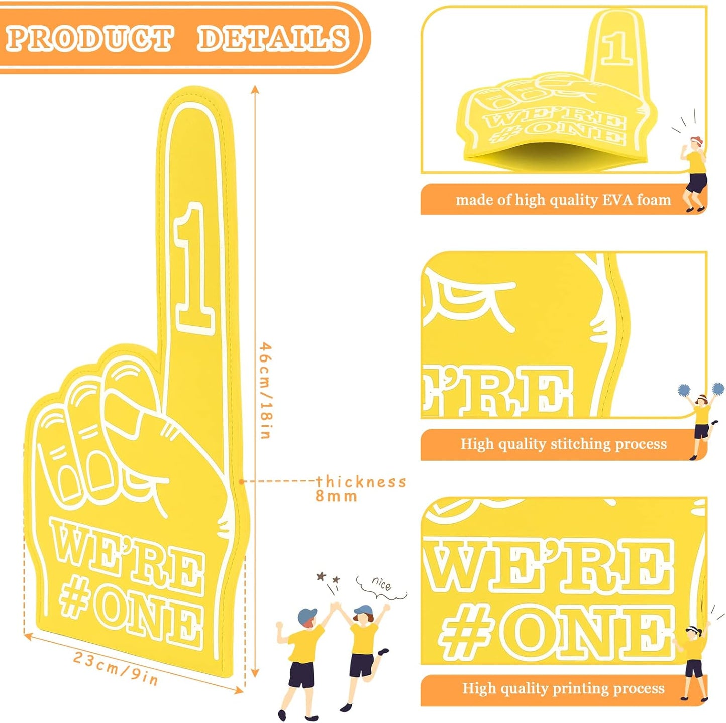 3 Pcs Giant Foam Finger 18 Inch We're Number 1 Foam Hand Cheerleading Pom Pom Cheer Supplies for Football Basketball Soccer Sports Events Team Spirit Games School Business
