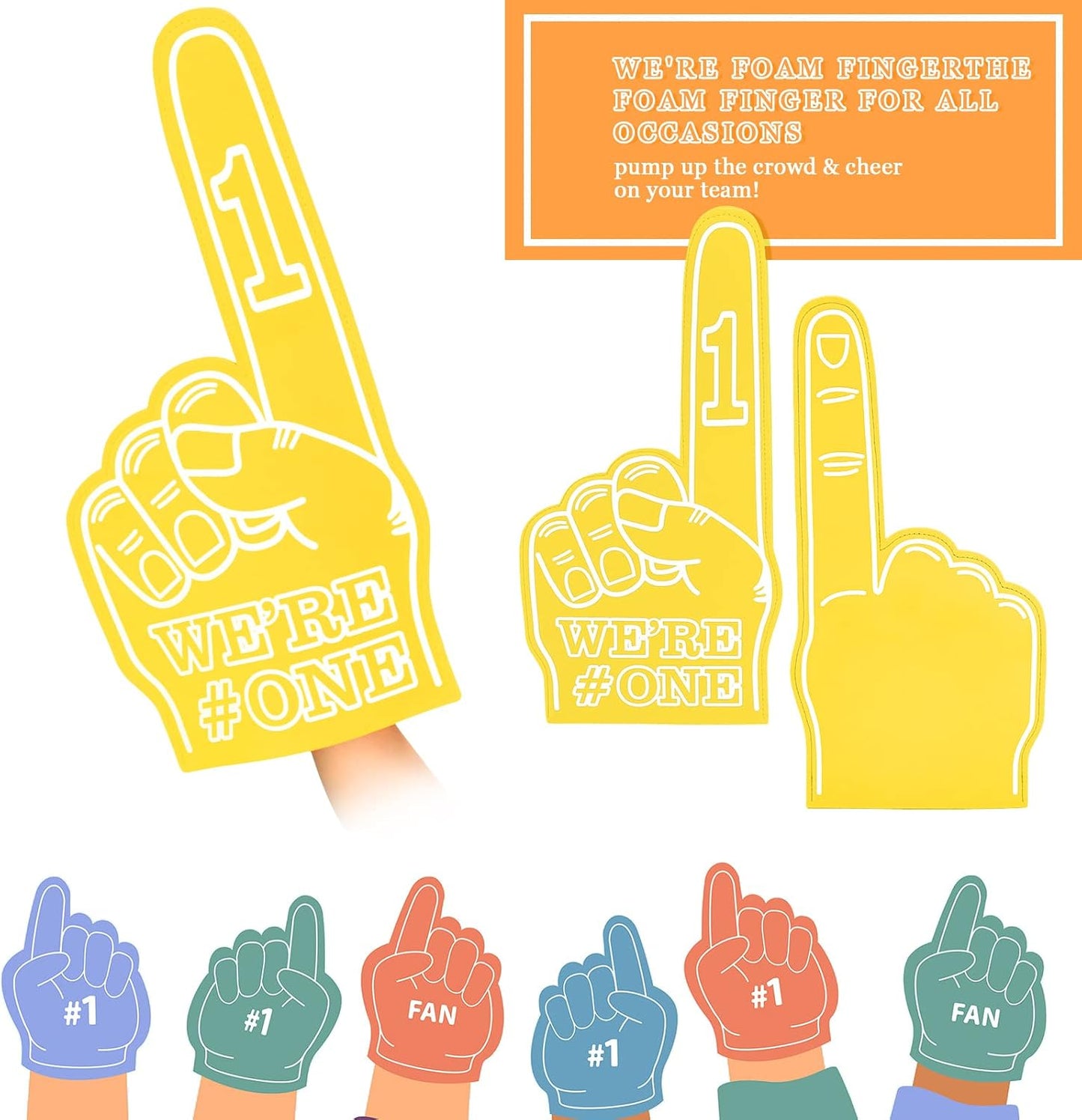 3 Pcs Giant Foam Finger 18 Inch We're Number 1 Foam Hand Cheerleading Pom Pom Cheer Supplies for Football Basketball Soccer Sports Events Team Spirit Games School Business