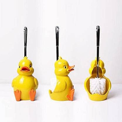 Cute Cartoon Frog Monkey Duck Toilet Brush and Holder Toilet Cleaning Brush Set (Yellow Duck)