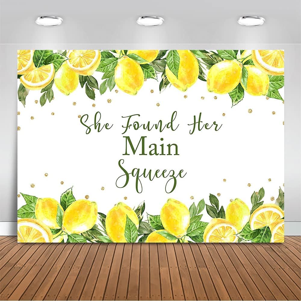 She Found Her Main Squeeze Backdrop Lemon Bridal Shower Lemonade Bachelorette Party Decoration Green Lemon Bride to Be Wedding Engagement Background (7x5ft (82x60 inch))