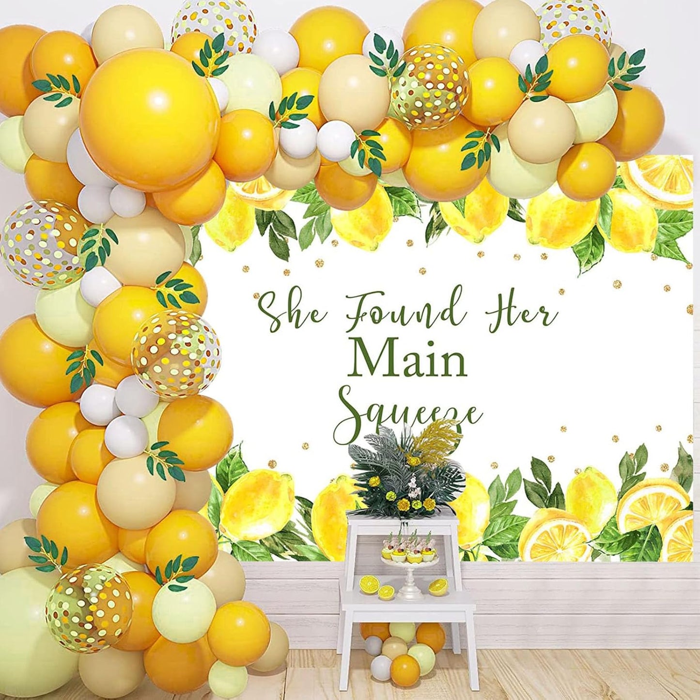 She Found Her Main Squeeze Backdrop Lemon Bridal Shower Lemonade Bachelorette Party Decoration Green Lemon Bride to Be Wedding Engagement Background (7x5ft (82x60 inch))