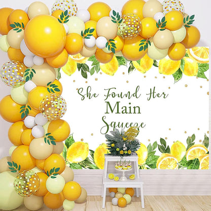 She Found Her Main Squeeze Backdrop Lemon Bridal Shower Lemonade Bachelorette Party Decoration Green Lemon Bride to Be Wedding Engagement Background (7x5ft (82x60 inch))