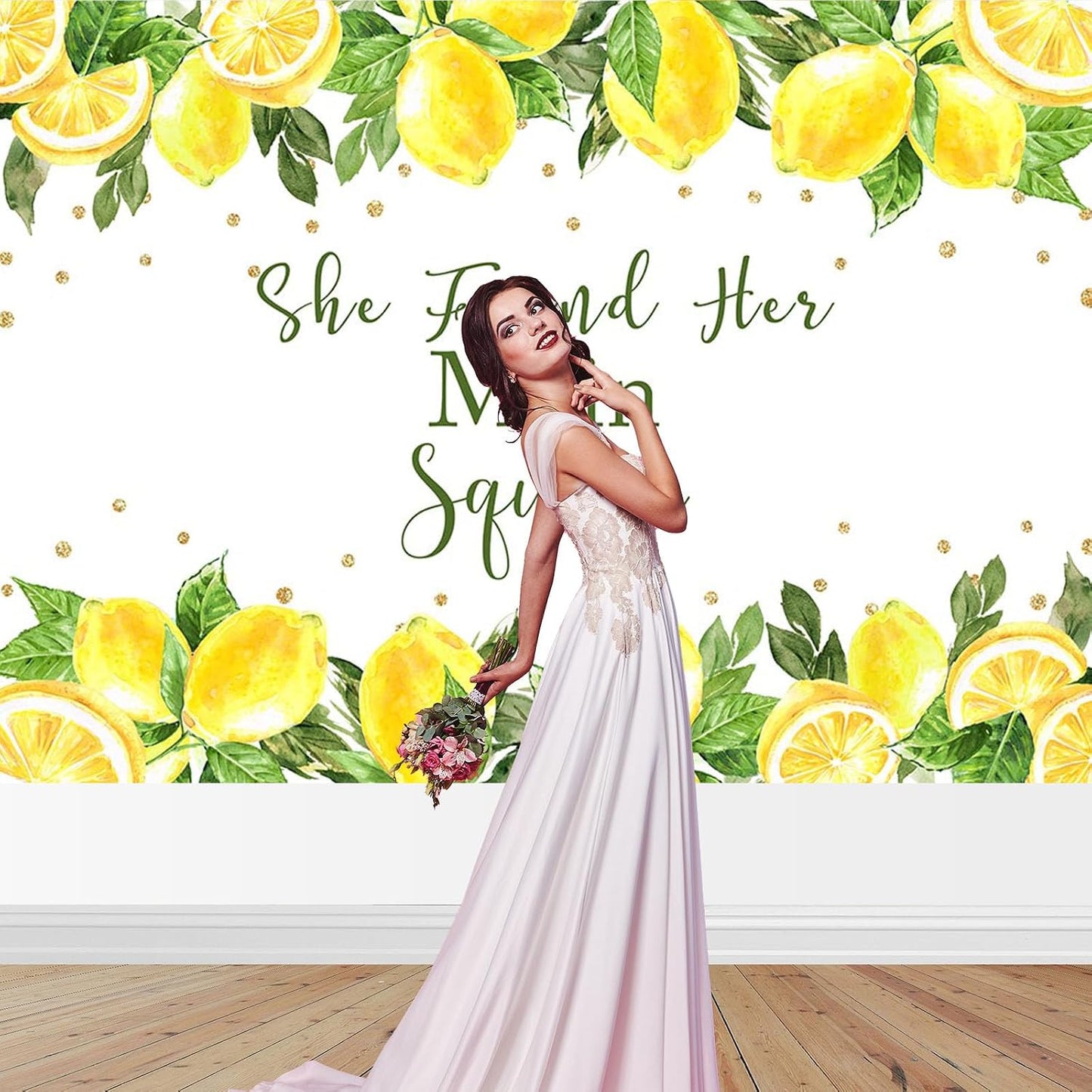 She Found Her Main Squeeze Backdrop Lemon Bridal Shower Lemonade Bachelorette Party Decoration Green Lemon Bride to Be Wedding Engagement Background (7x5ft (82x60 inch))