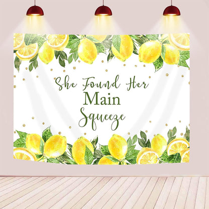 She Found Her Main Squeeze Backdrop Lemon Bridal Shower Lemonade Bachelorette Party Decoration Green Lemon Bride to Be Wedding Engagement Background (7x5ft (82x60 inch))