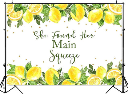 She Found Her Main Squeeze Backdrop Lemon Bridal Shower Lemonade Bachelorette Party Decoration Green Lemon Bride to Be Wedding Engagement Background (7x5ft (82x60 inch))