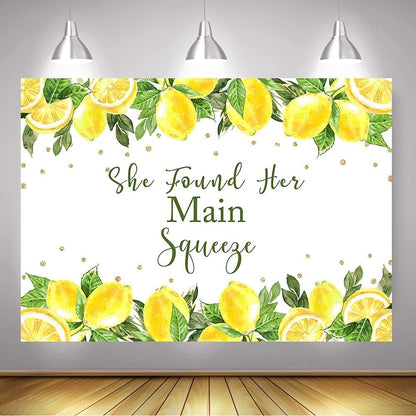 She Found Her Main Squeeze Backdrop Lemon Bridal Shower Lemonade Bachelorette Party Decoration Green Lemon Bride to Be Wedding Engagement Background (7x5ft (82x60 inch))