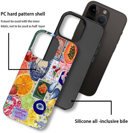 Compatible with for iPhone 14,Fruit Lemon European Summer Collage Phone Case for Girl Women Boy Men,Scratch Resistant Shockproof Cover Case for iPhone 14