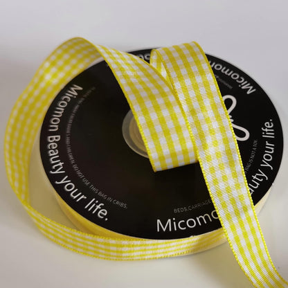 Yellow Gingham Plaid Checked Ribbon 25 Yards Each Roll 100% Polyester (5/8",Yellow)