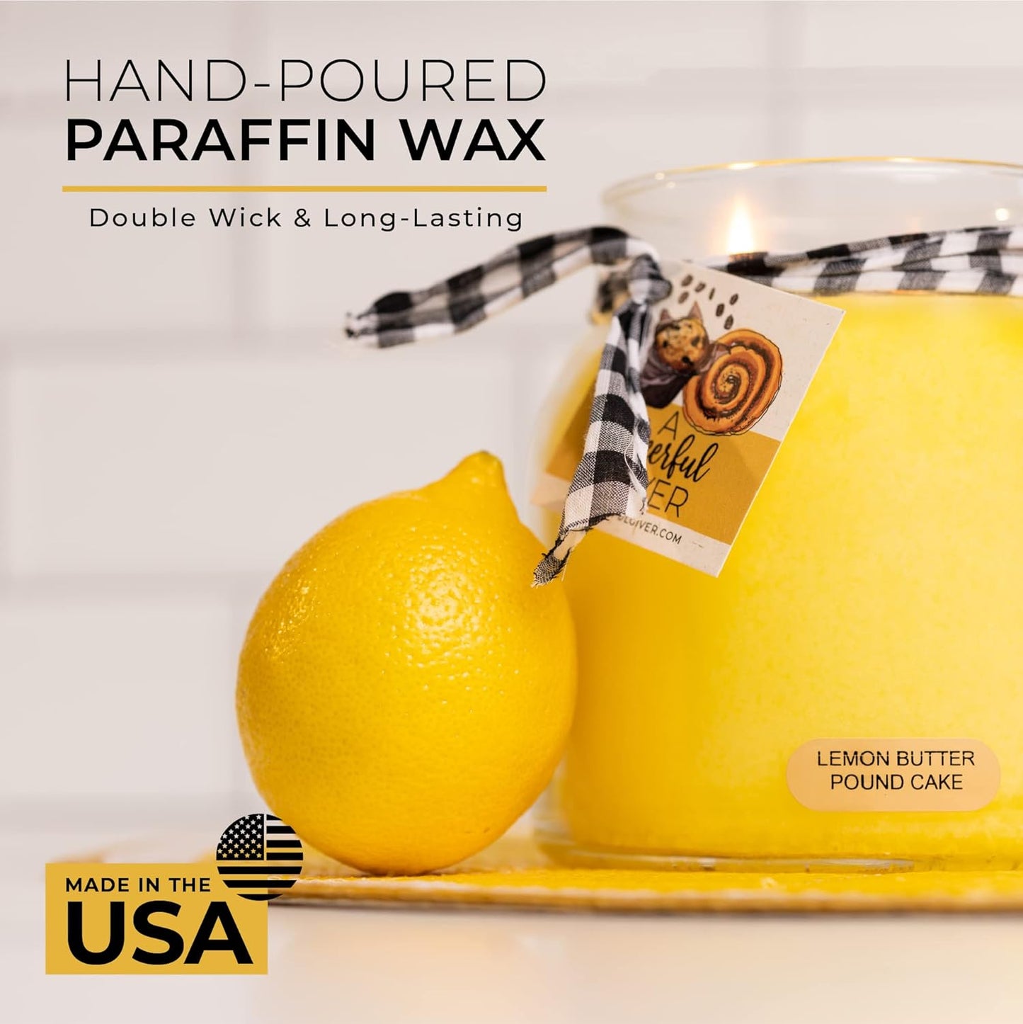 — Lemon Butter Pound Cake - 34oz Papa Scented Candle Jar with Lid - Keepers of the Light - 155 Hours of Burn Time, Gift for Women, Yellow