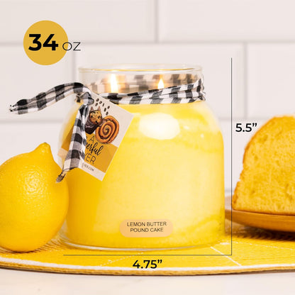 — Lemon Butter Pound Cake - 34oz Papa Scented Candle Jar with Lid - Keepers of the Light - 155 Hours of Burn Time, Gift for Women, Yellow