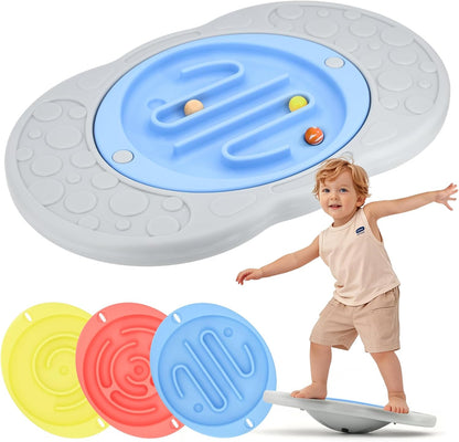 Maze Balance Board for Kids Toddlers Wobble Board for Core Balance Training | 3 Swappable Labyrinths, 3 Balls, Non-Slip Base, Indoor Active Play Toys for Skate Prep, ADHD Focus, Sensory Training, Ages 3+