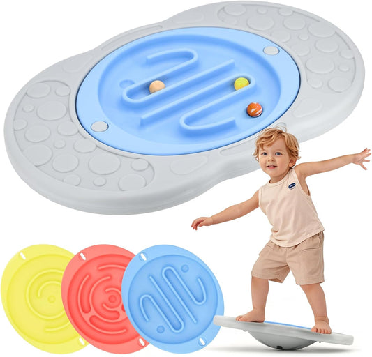 Maze Balance Board for Kids Toddlers Wobble Board for Core Balance Training | 3 Swappable Labyrinths, 3 Balls, Non-Slip Base, Indoor Active Play Toys for Skate Prep, ADHD Focus, Sensory Training, Ages 3+