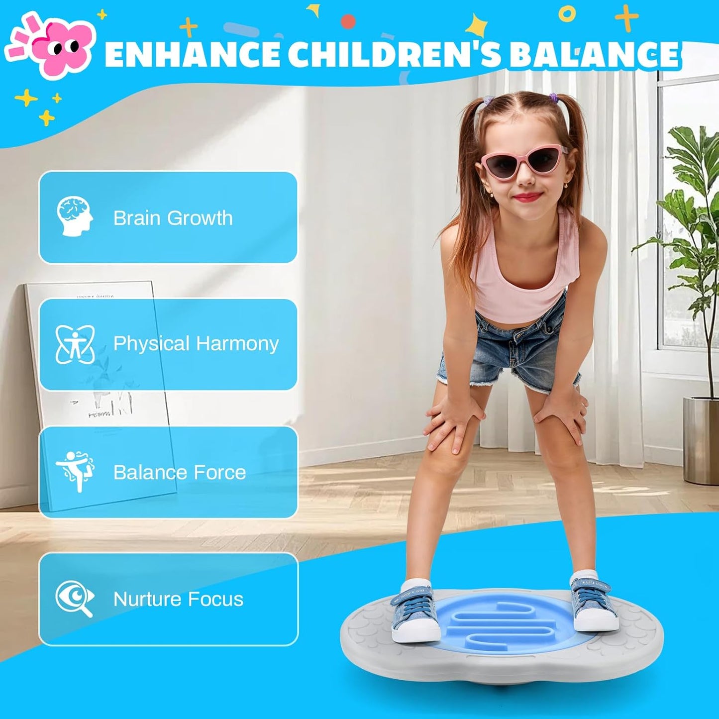 Maze Balance Board for Kids Toddlers Wobble Board for Core Balance Training | 3 Swappable Labyrinths, 3 Balls, Non-Slip Base, Indoor Active Play Toys for Skate Prep, ADHD Focus, Sensory Training, Ages 3+