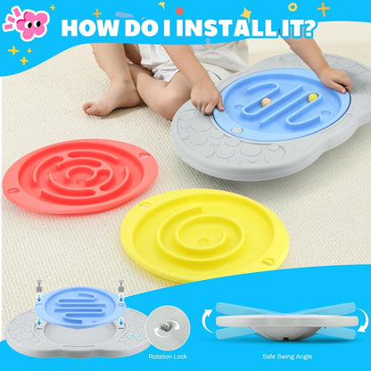 Maze Balance Board for Kids Toddlers Wobble Board for Core Balance Training | 3 Swappable Labyrinths, 3 Balls, Non-Slip Base, Indoor Active Play Toys for Skate Prep, ADHD Focus, Sensory Training, Ages 3+
