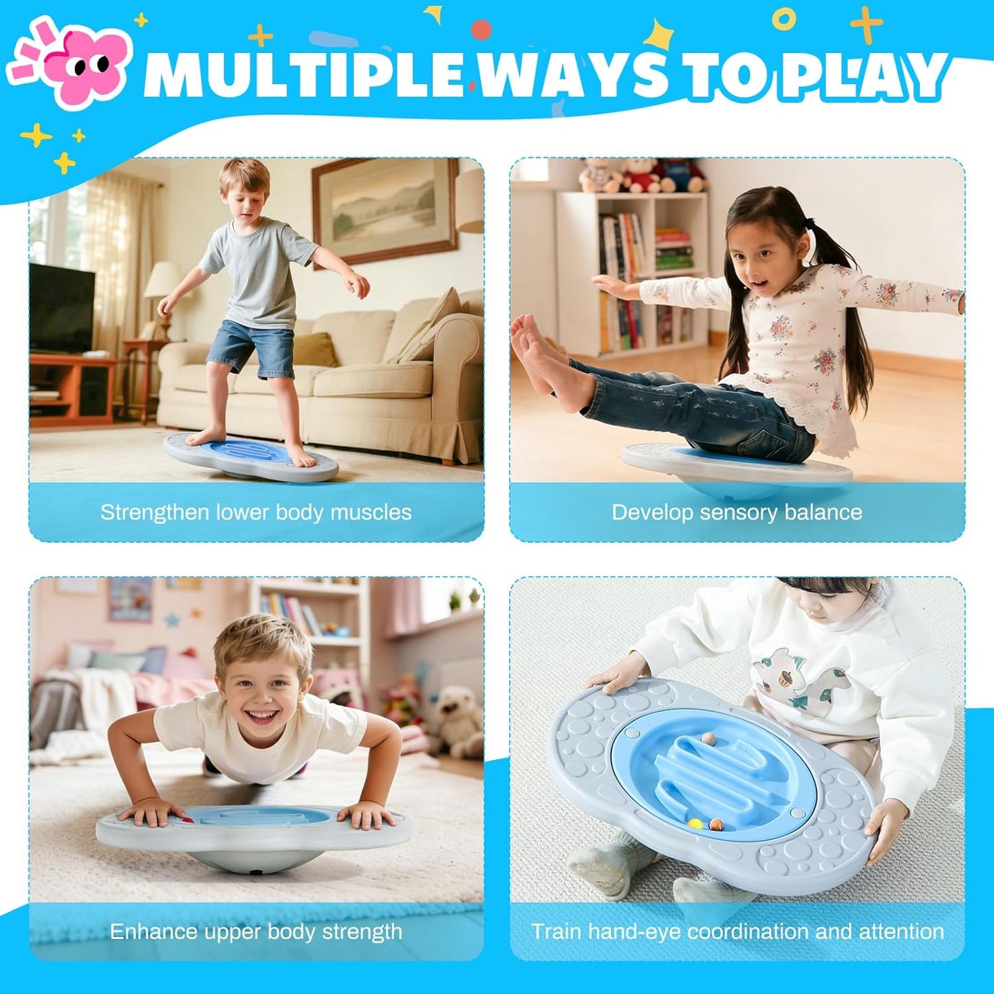 Maze Balance Board for Kids Toddlers Wobble Board for Core Balance Training | 3 Swappable Labyrinths, 3 Balls, Non-Slip Base, Indoor Active Play Toys for Skate Prep, ADHD Focus, Sensory Training, Ages 3+