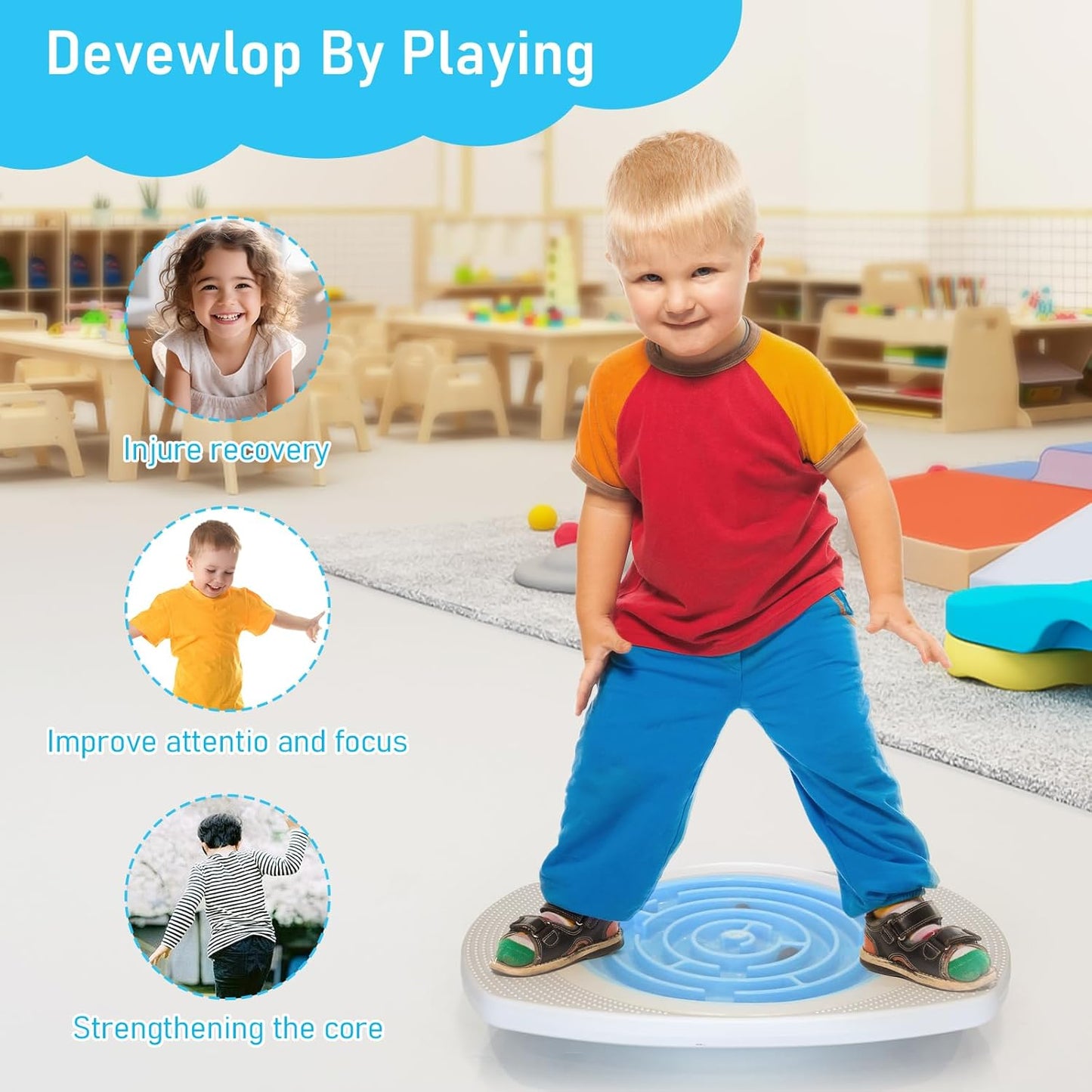 Maze Balance Board for Kids Toddlers Wobble Board for Core Balance Training | 3 Swappable Labyrinths, 3 Balls, Non-Slip Base, Indoor Active Play Toys for Skate Prep, ADHD Focus, Sensory Training, Ages 3+