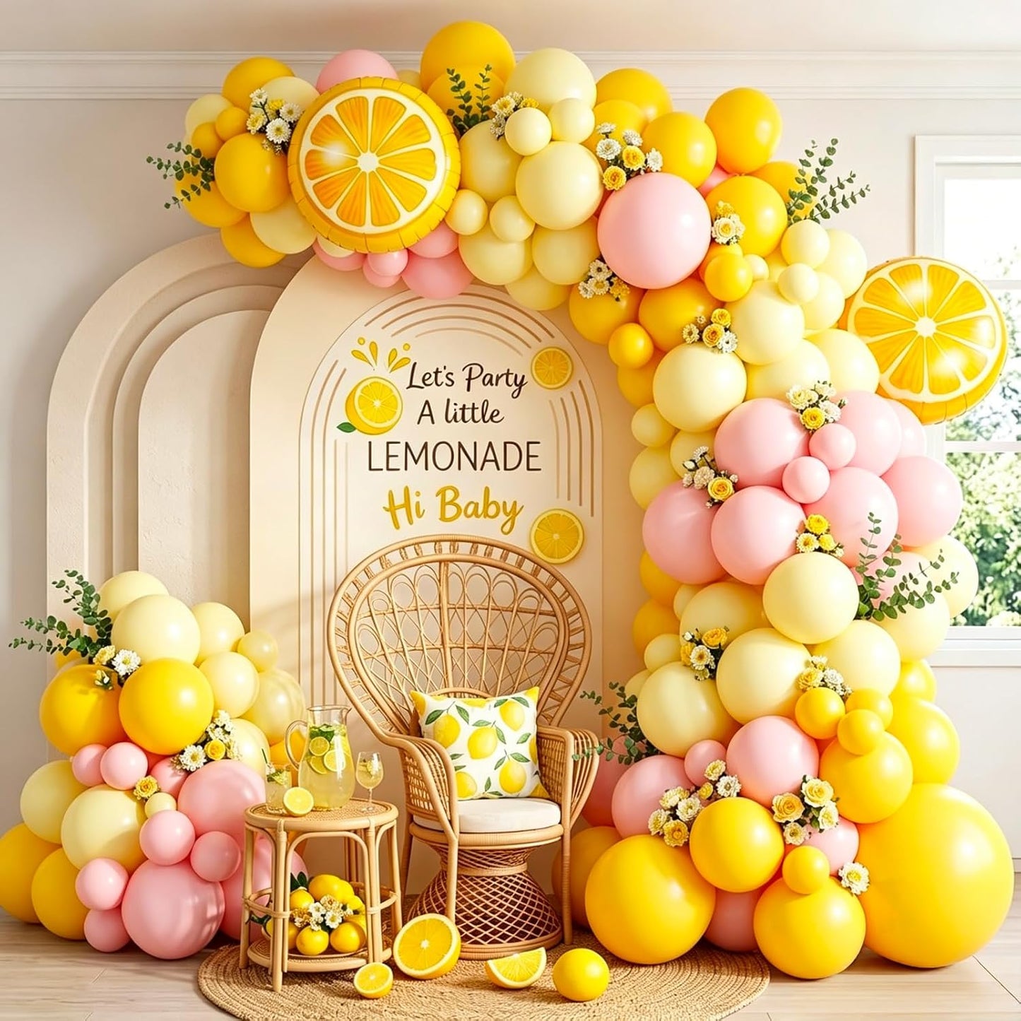 Lemo Party Decorations Balloon Arch Garland Kit with Lemon Foil Balloons,128 Pcs Pink and Yellow Balloons Arch Kit for Summer Lemonade Baby Shower Birthday Freshly Graduated Lemon Party Decor