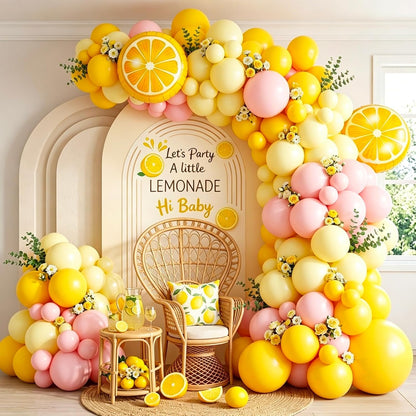 Lemo Party Decorations Balloon Arch Garland Kit with Lemon Foil Balloons,128 Pcs Pink and Yellow Balloons Arch Kit for Summer Lemonade Baby Shower Birthday Freshly Graduated Lemon Party Decor
