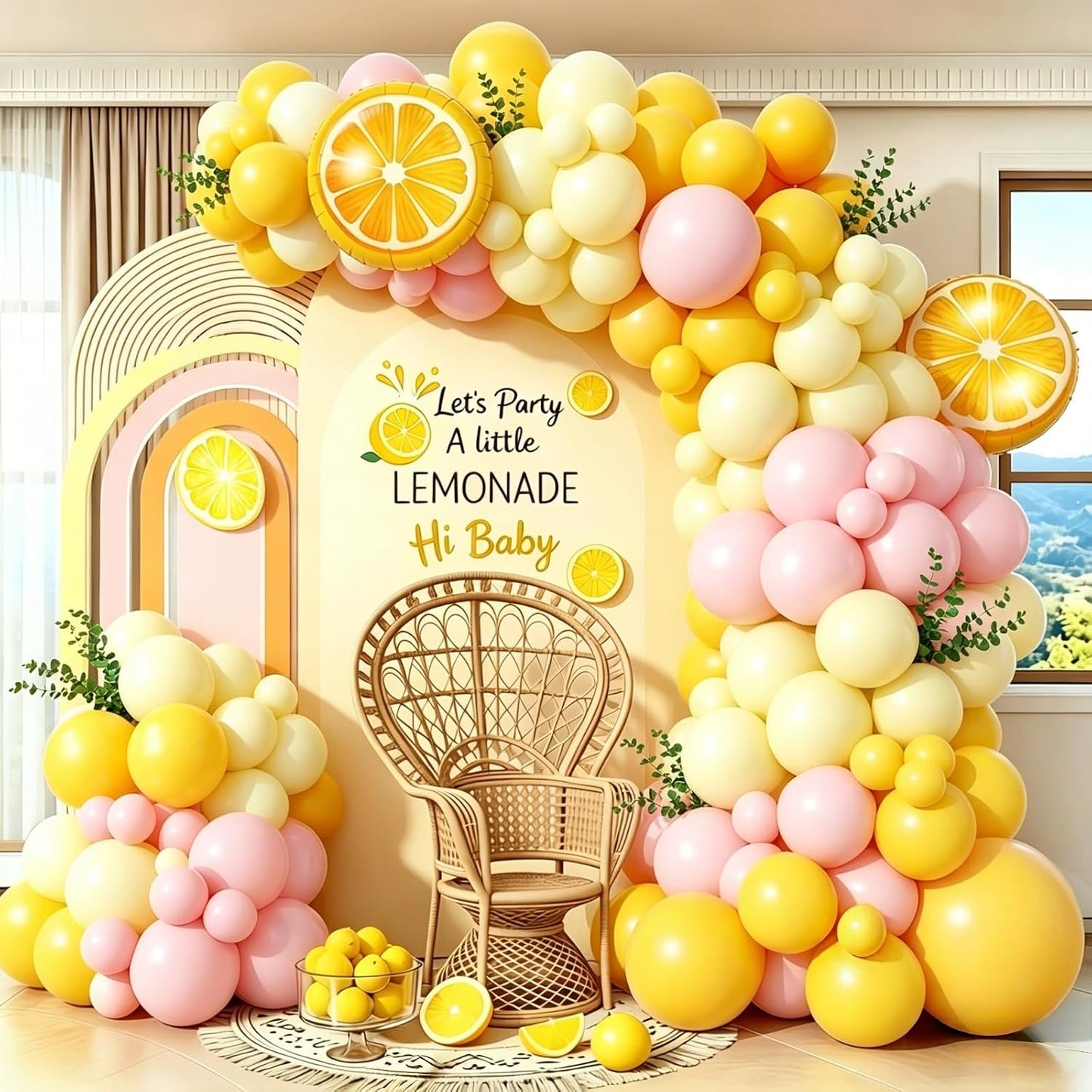 Lemo Party Decorations Balloon Arch Garland Kit with Lemon Foil Balloons,128 Pcs Pink and Yellow Balloons Arch Kit for Summer Lemonade Baby Shower Birthday Freshly Graduated Lemon Party Decor