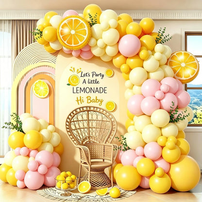 Lemo Party Decorations Balloon Arch Garland Kit with Lemon Foil Balloons,128 Pcs Pink and Yellow Balloons Arch Kit for Summer Lemonade Baby Shower Birthday Freshly Graduated Lemon Party Decor