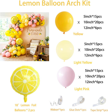 Lemo Party Decorations Balloon Arch Garland Kit with Lemon Foil Balloons,128 Pcs Pink and Yellow Balloons Arch Kit for Summer Lemonade Baby Shower Birthday Freshly Graduated Lemon Party Decor