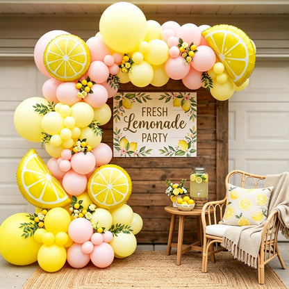 Lemo Party Decorations Balloon Arch Garland Kit with Lemon Foil Balloons,128 Pcs Pink and Yellow Balloons Arch Kit for Summer Lemonade Baby Shower Birthday Freshly Graduated Lemon Party Decor