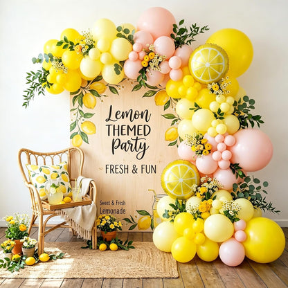 Lemo Party Decorations Balloon Arch Garland Kit with Lemon Foil Balloons,128 Pcs Pink and Yellow Balloons Arch Kit for Summer Lemonade Baby Shower Birthday Freshly Graduated Lemon Party Decor
