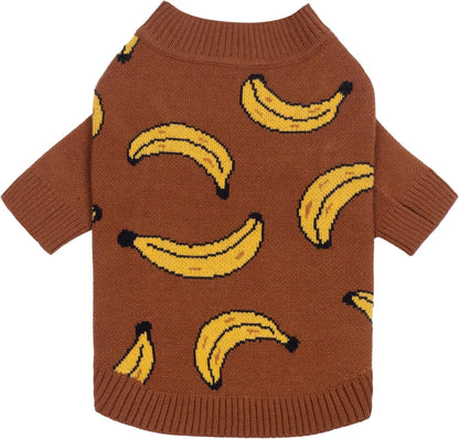 Banana Dog Sweater, Thermal Dog Winter Clothes for Small Dogs Boy Girl, Pet Outfit, Brown, Yellow, XXL
