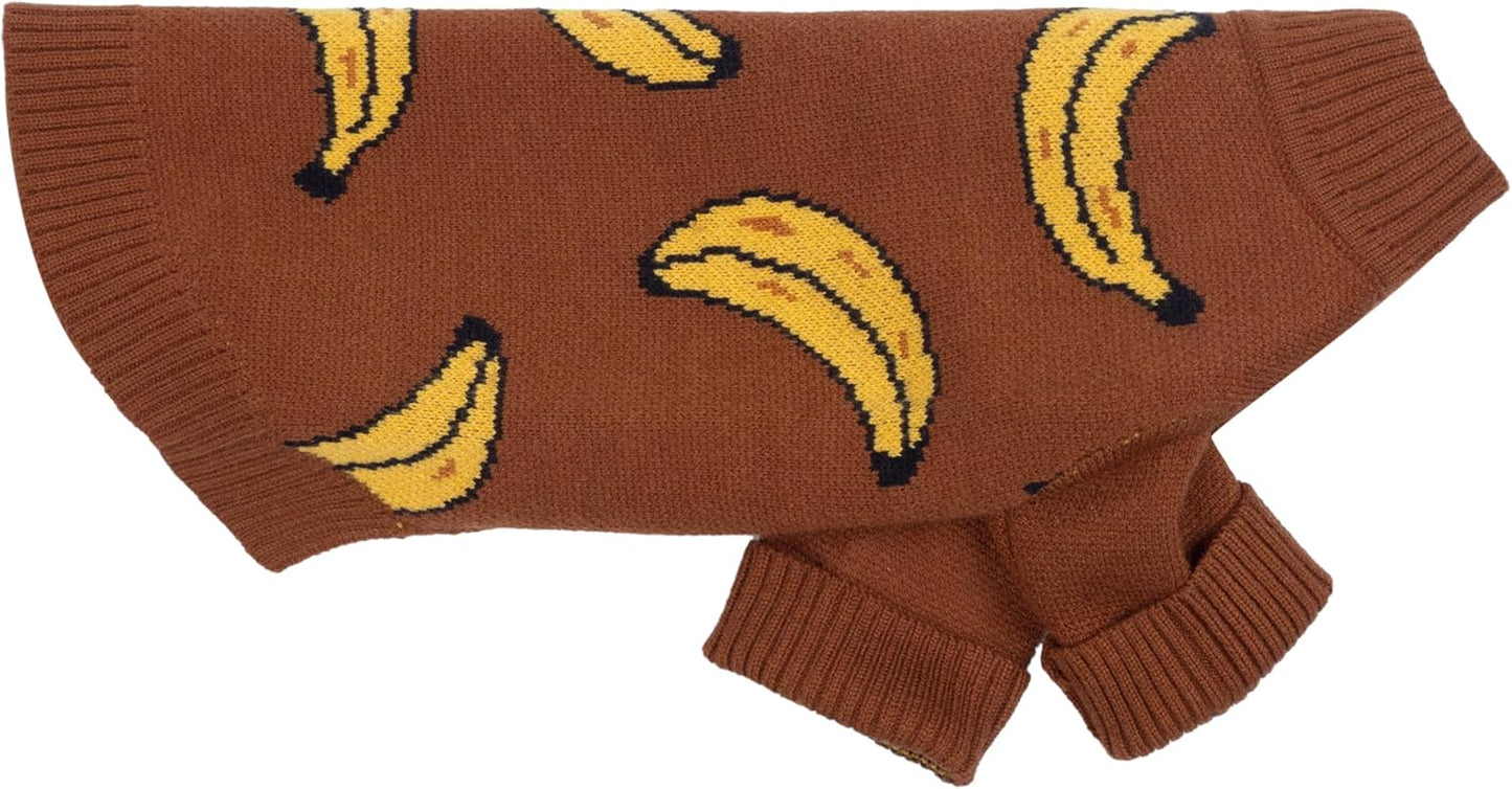 Banana Dog Sweater, Thermal Dog Winter Clothes for Small Dogs Boy Girl, Pet Outfit, Brown, Yellow, XXL