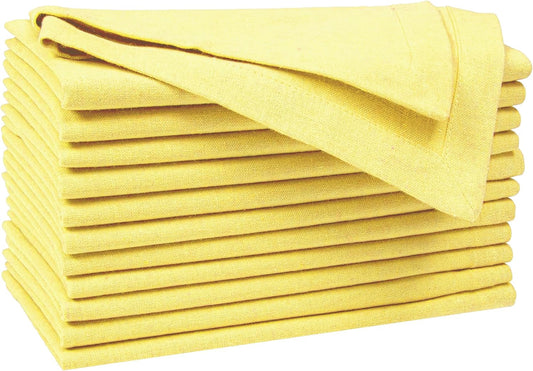Cotton Cloth Dinner Napkins Set of 12, 18 x 18 Inch Sand Yellow Fabric Napkins, Reusable Machine Washable Table Napkins for Weddings, Restaurants, Parties & Everyday Dining