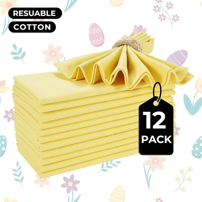 Cotton Cloth Dinner Napkins Set of 12, 18 x 18 Inch Sand Yellow Fabric Napkins, Reusable Machine Washable Table Napkins for Weddings, Restaurants, Parties & Everyday Dining