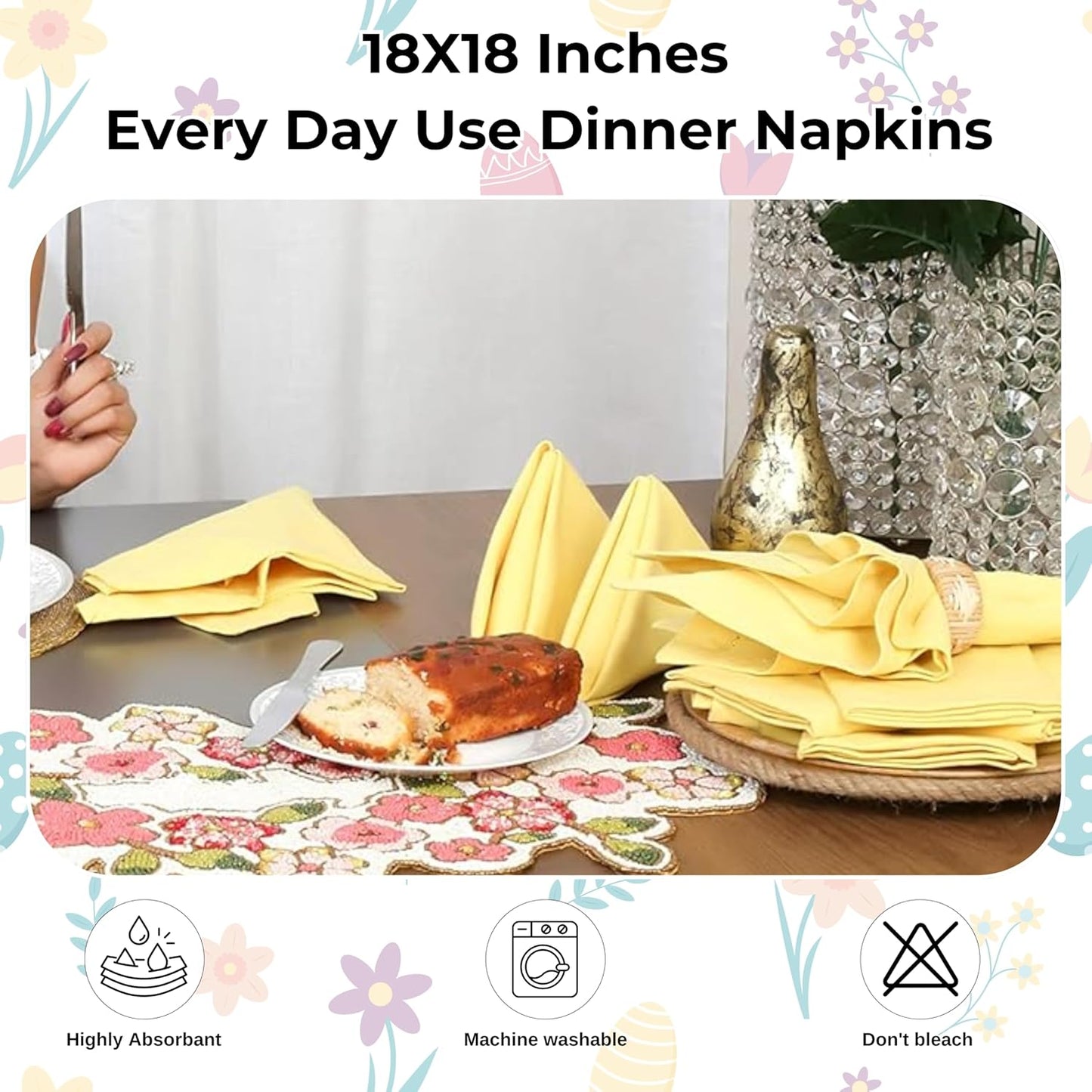 Cotton Cloth Dinner Napkins Set of 12, 18 x 18 Inch Sand Yellow Fabric Napkins, Reusable Machine Washable Table Napkins for Weddings, Restaurants, Parties & Everyday Dining