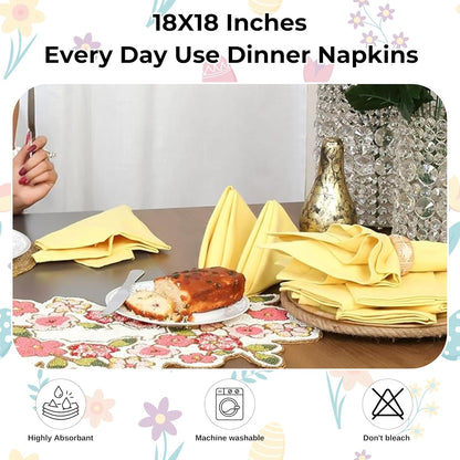 Cotton Cloth Dinner Napkins Set of 12, 18 x 18 Inch Sand Yellow Fabric Napkins, Reusable Machine Washable Table Napkins for Weddings, Restaurants, Parties & Everyday Dining