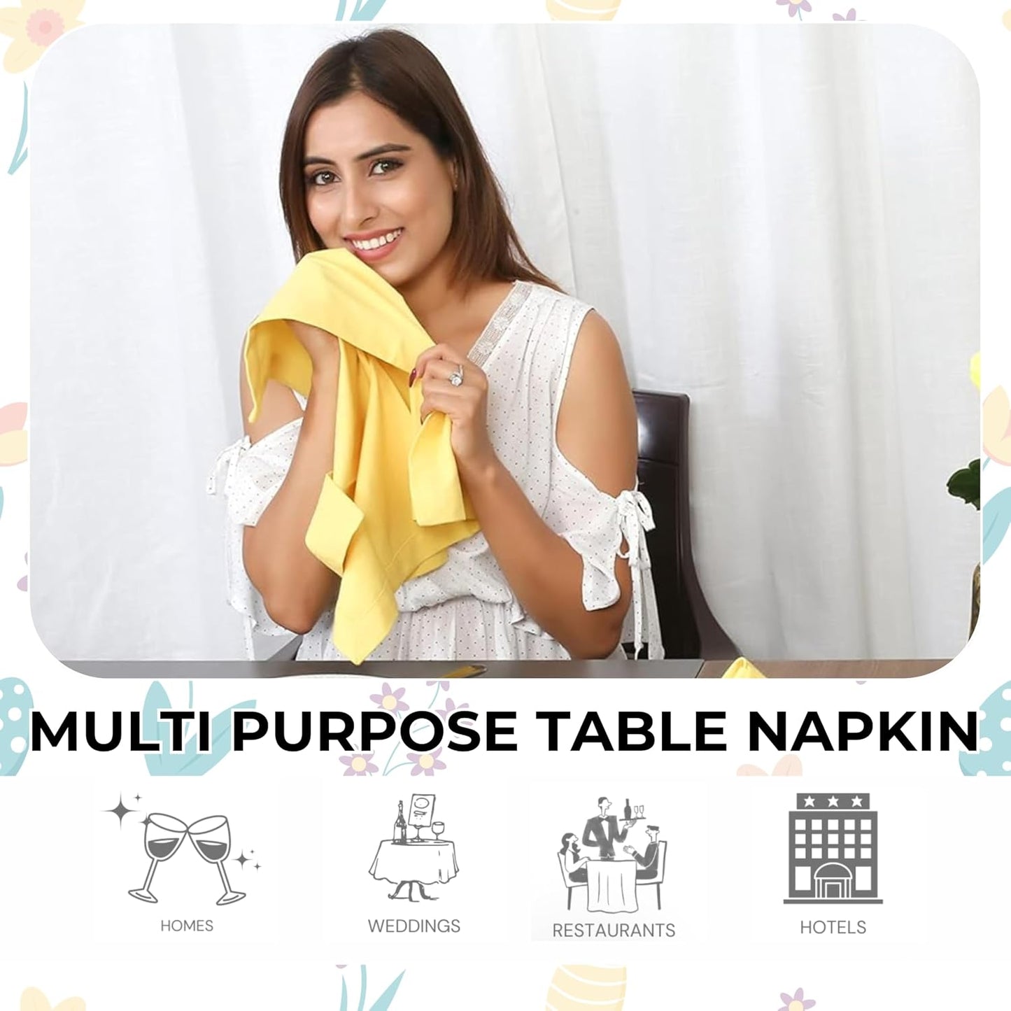 Cotton Cloth Dinner Napkins Set of 12, 18 x 18 Inch Sand Yellow Fabric Napkins, Reusable Machine Washable Table Napkins for Weddings, Restaurants, Parties & Everyday Dining