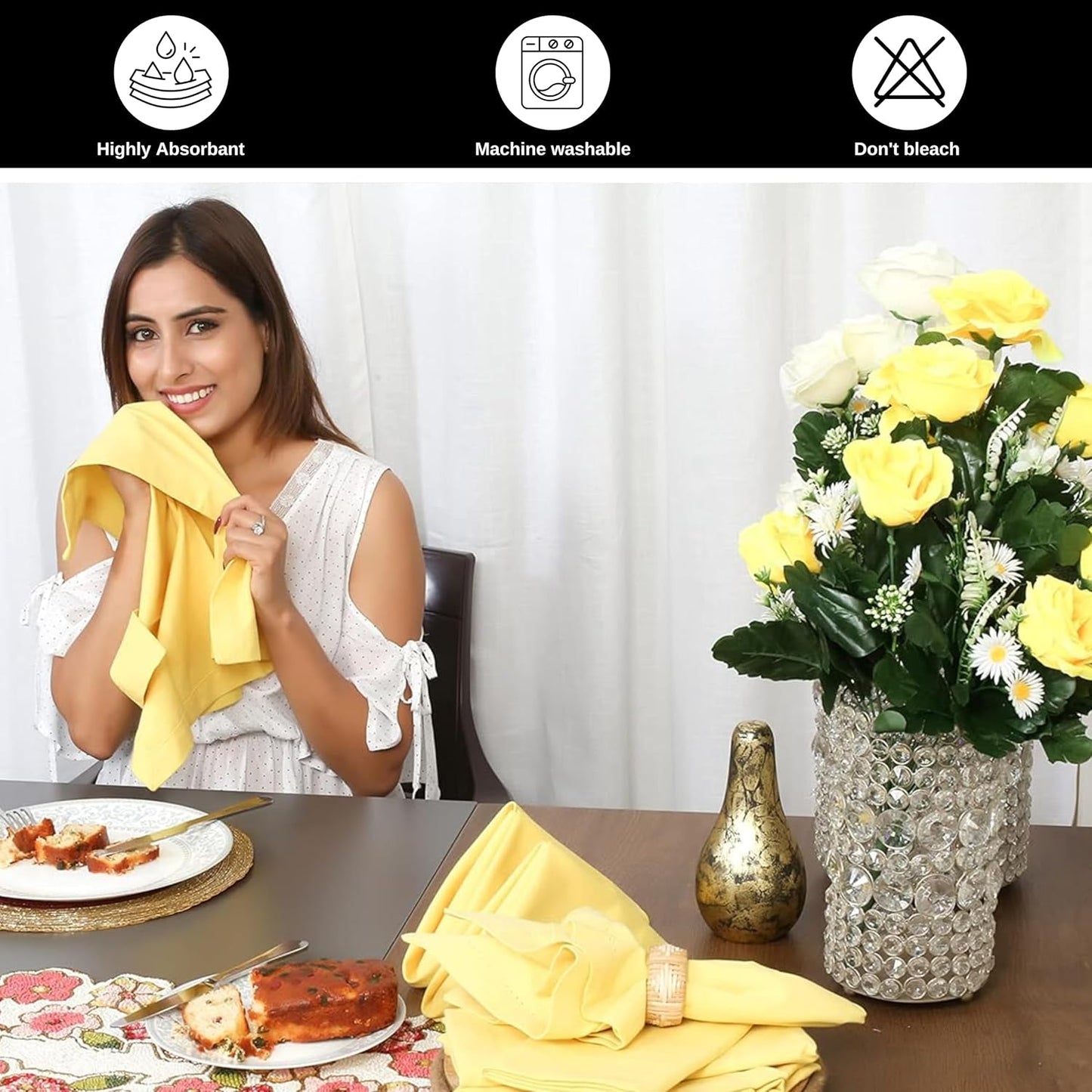 Cotton Cloth Dinner Napkins Set of 12, 18 x 18 Inch Sand Yellow Fabric Napkins, Reusable Machine Washable Table Napkins for Weddings, Restaurants, Parties & Everyday Dining