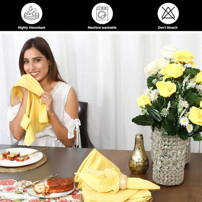 Cotton Cloth Dinner Napkins Set of 12, 18 x 18 Inch Sand Yellow Fabric Napkins, Reusable Machine Washable Table Napkins for Weddings, Restaurants, Parties & Everyday Dining