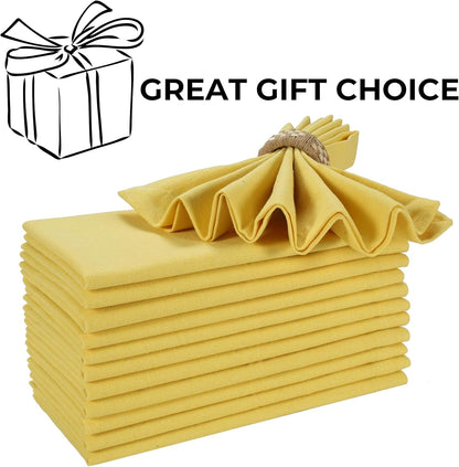 Cotton Cloth Dinner Napkins Set of 12, 18 x 18 Inch Sand Yellow Fabric Napkins, Reusable Machine Washable Table Napkins for Weddings, Restaurants, Parties & Everyday Dining
