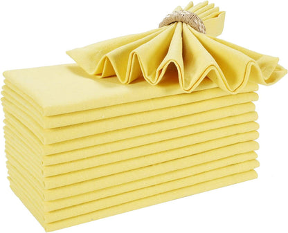 Cotton Cloth Dinner Napkins Set of 12, 18 x 18 Inch Sand Yellow Fabric Napkins, Reusable Machine Washable Table Napkins for Weddings, Restaurants, Parties & Everyday Dining